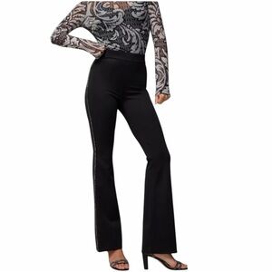 White House Black Market WHBM Pull On Embellished Tuxedo Trim Flare Leg Pant 10